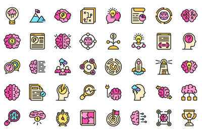 Brainstorming icons set line color vector