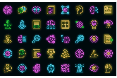 Brainstorming icons set vector neon