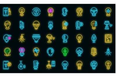 Smart lightbulb icons set vector neon