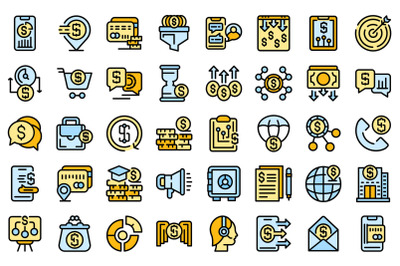 Financial support icons set line color vector