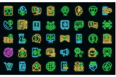 Financial support icons set vector neon