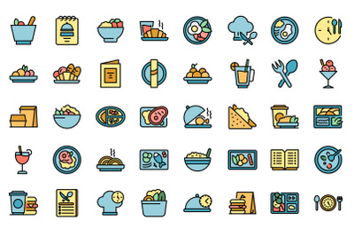 Business lunch icons set line color vector