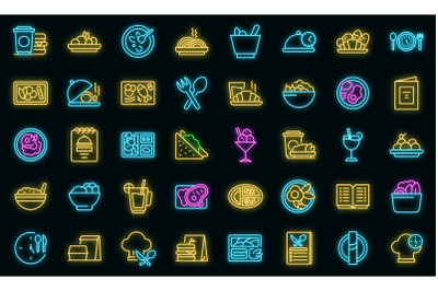 Business lunch icons set vector neon