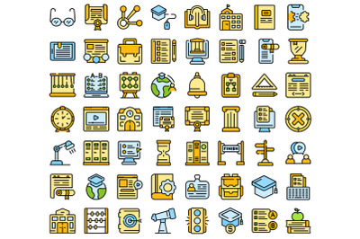 Business school icons set line color vector