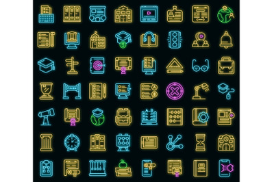 Business school icons set vector neon