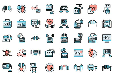 Defibrillator icons set line color vector