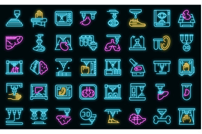 Bioprinting icons set vector neon