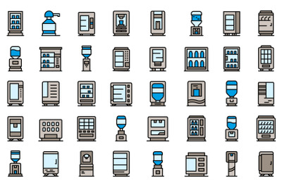 Drink machine icons set line color vector