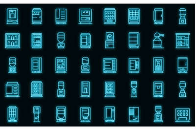 Drink machine icons set vector neon