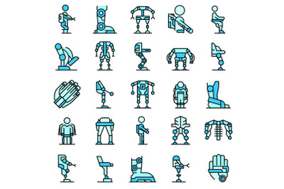 Exoskeleton icons set line color vector