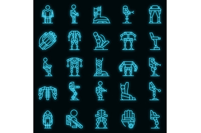 Exoskeleton icons set vector neon