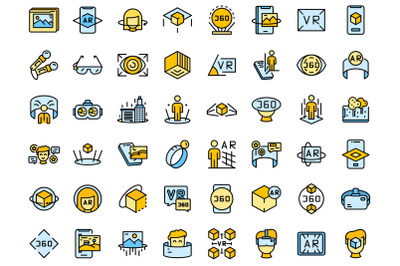 Augmented reality icons set line color vector