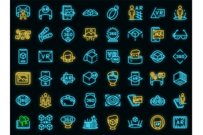 Augmented reality icons set vector neon