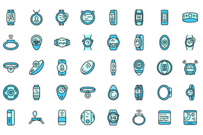 Wearable tracker icons set line color vector