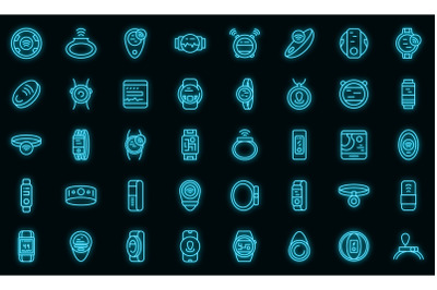 Wearable tracker icons set vector neon