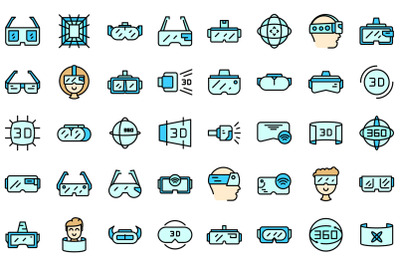 Virtual glasses icons set line color vector