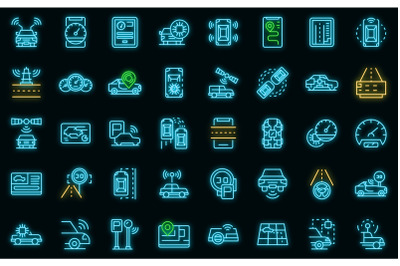 Autonomous car icons set vector neon