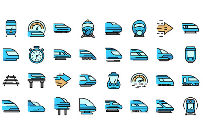 High-speed transportation icons set line color vector