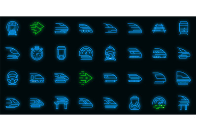 High-speed transportation icons set vector neon