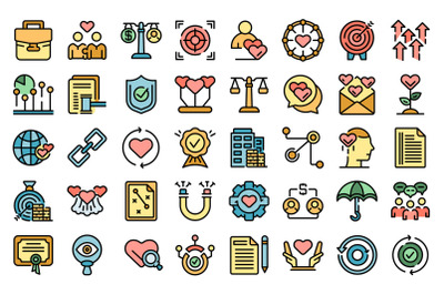 Trust relationship icons set line color vector