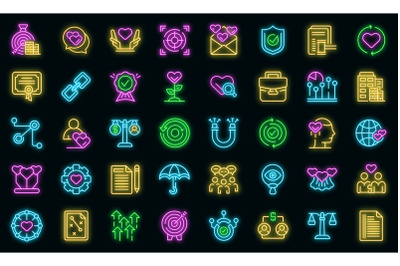 Trust relationship icons set vector neon