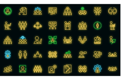 Colleague icons set vector neon