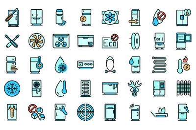 Refrigerator repair icons set line color vector