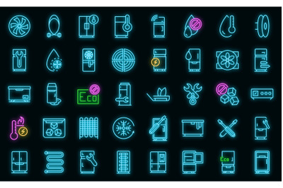 Refrigerator repair icons set vector neon