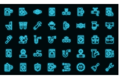 Washing machine repair icons set vector neon