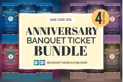Anniversary Banquet Ticket Template Bundle