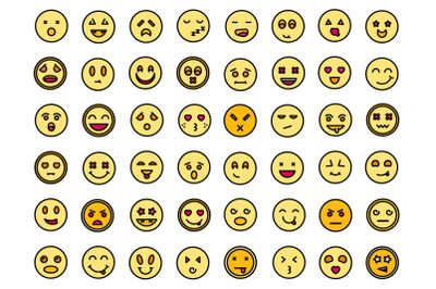 Smiling faces icons set line color vector