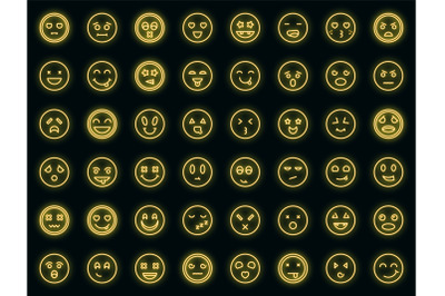 Smiling faces icons set vector neon