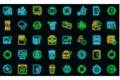 Regeneration icons set vector neon