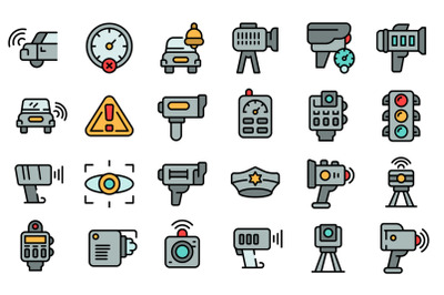 Speed radar icons set line color vector