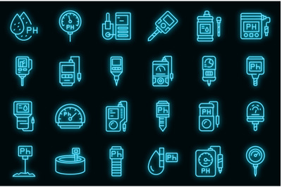 Ph meter icons set vector neon