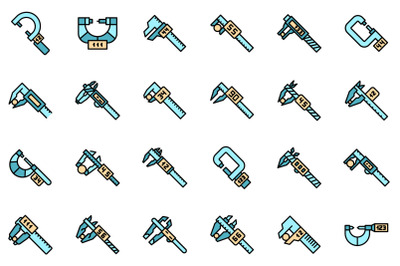 Digital micrometer icons set line color vector