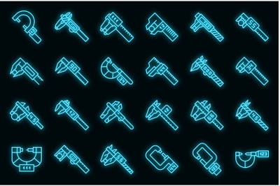 Digital micrometer icons set vector neon