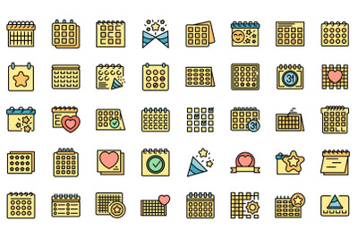 Event planner icons set line color vector