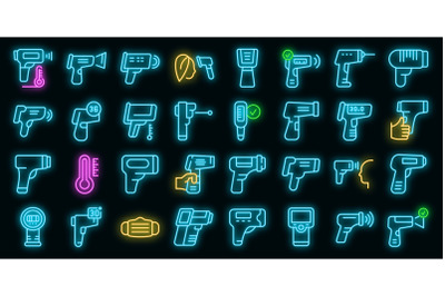 Laser thermometer icons set vector neon