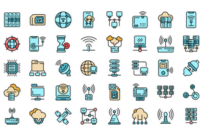 Internet provider icons set line color vector