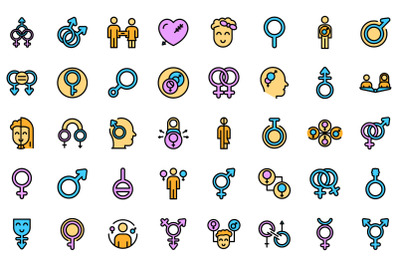 Gender identity icons set line color vector