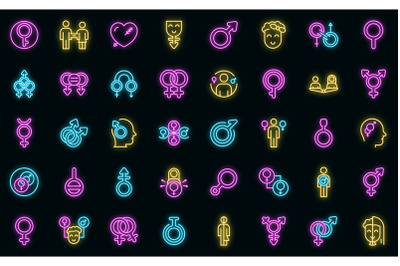 Gender identity icons set vector neon