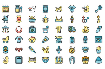 Maternity icons set line color vector