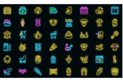 Maternity icons set vector neon