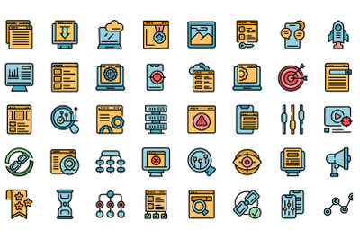 Search engine optimization icons set line color vector