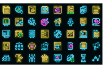 Search engine optimization icons set vector neon