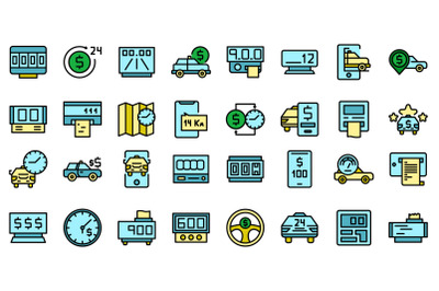 Taximeter icons set line color vector