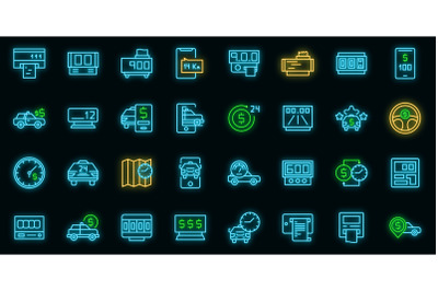 Taximeter icons set vector neon