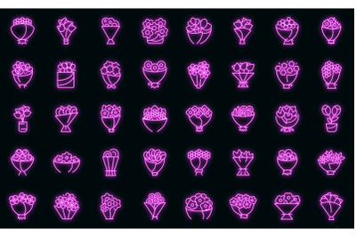 Bouquet icon set neon vector