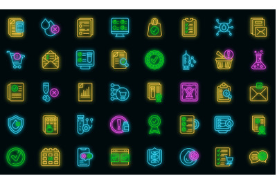 Regulated products icon set neon vector